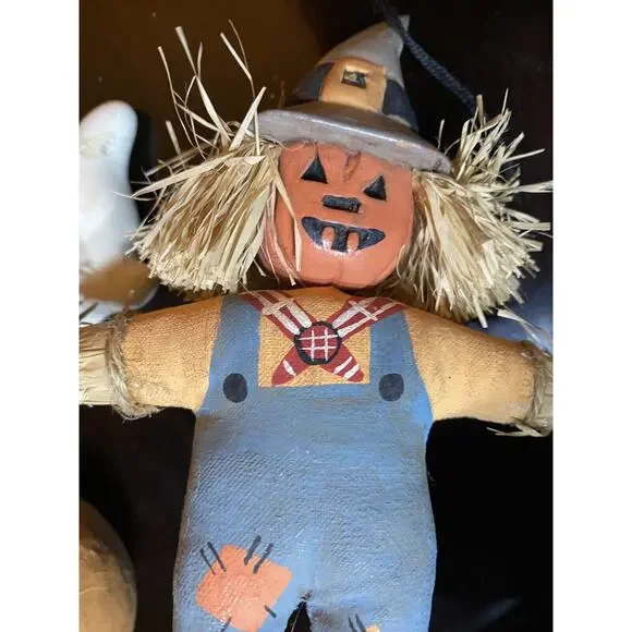 Vintage Folk Art Primitive Hand Made Paper Mache Halloween 3 Set Ornaments - Picture 3 of 9